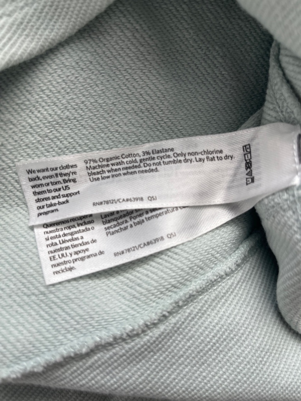 Eileen Fisher Aqua Textured 3/4 Sleeve lightweight sweatshirt, XS - Picture 3 of 3